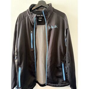 Huk Fishing Jacket Mens Large Black Blue Camo Full Zip Performance Outerwear